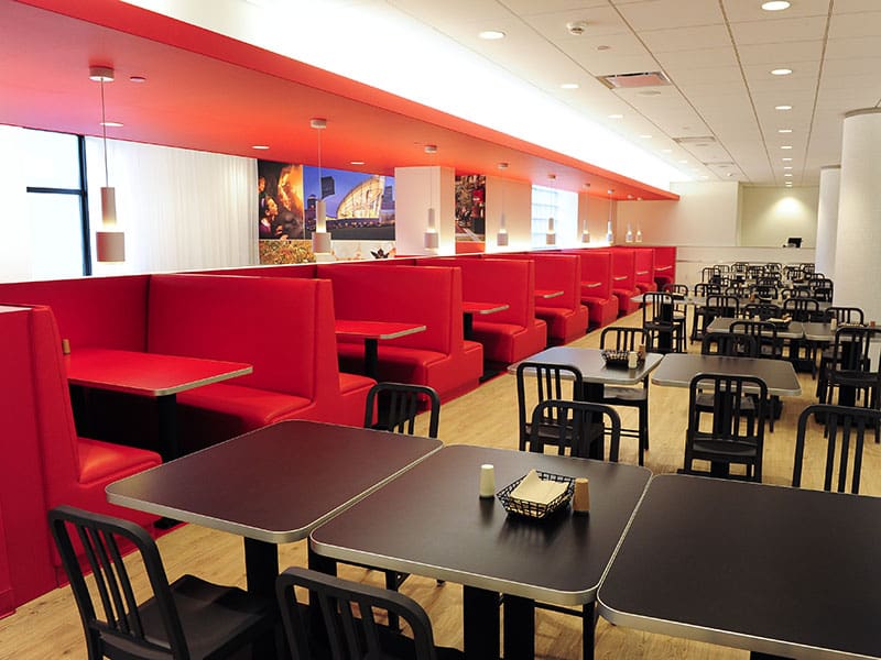 Red Dining Area with electrical work by Schuler-Haas Electric Corp